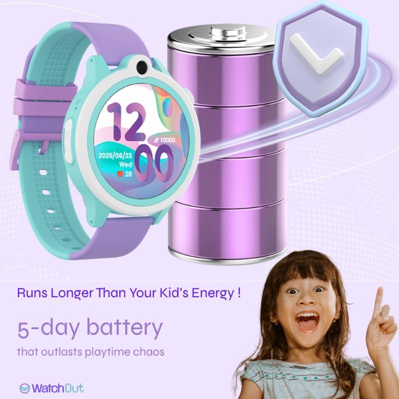 WatchOut Next-Gen+ Kids Phone Smartwatch with GPS Tracking, Heart Rate, Fever Alert, 4G Sim Enabled, Audio-Video Call, Convirtible Air Tag, Changeable Dial Ring, SOS & Parental Lock (Lavender Purple)