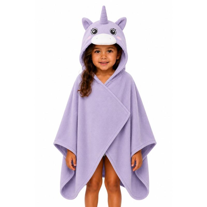 Kids Bamboo Cotton Hooded Poncho Purple