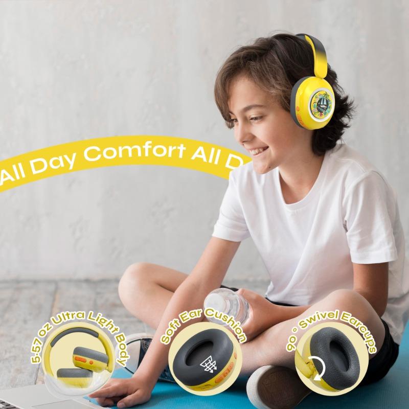 WatchOut Galaxy Kids Headphone with Safe Sound as Per WHO, Free Learning Audio Stories, DIY Magnets, Bluetooth + Wired, Mic for School and Travel (Hello Yellow)