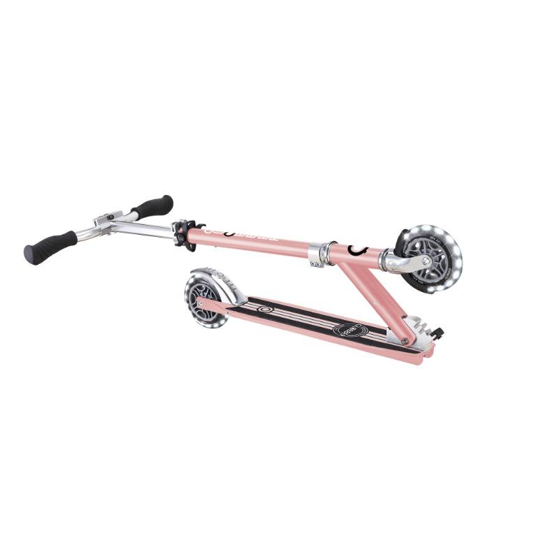 Globber Flow Element Lights Kick Scooter - Foldable LED Wheel Scooter - Rose Gold