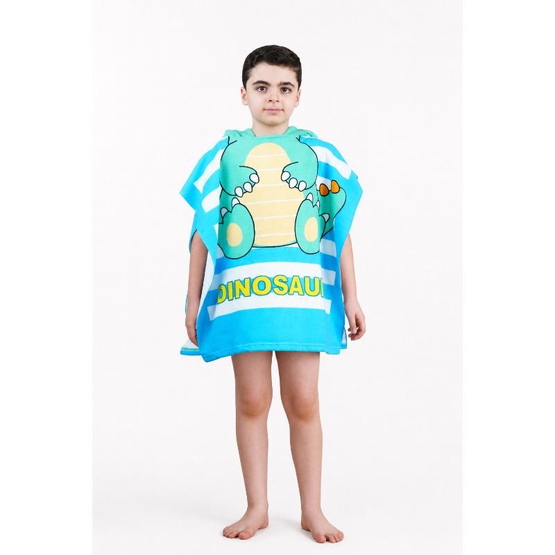Kids Hooded Microfiber Poncho Dinosaur