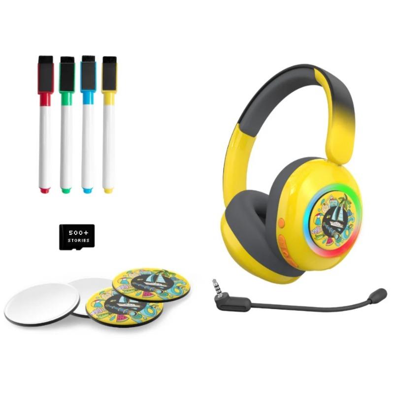 WatchOut Galaxy Kids Headphone with Safe Sound as Per WHO, Free Learning Audio Stories, DIY Magnets, Bluetooth + Wired, Mic for School and Travel (Hello Yellow)