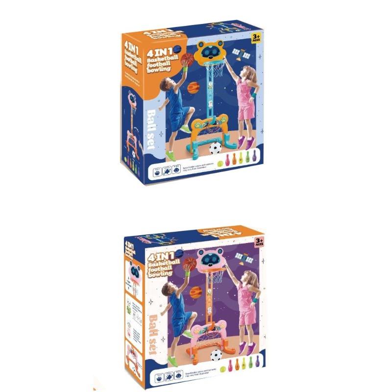 4-in-1 Sports Game Stand Basketball, Football, Bowling Multicolor Pink Blue