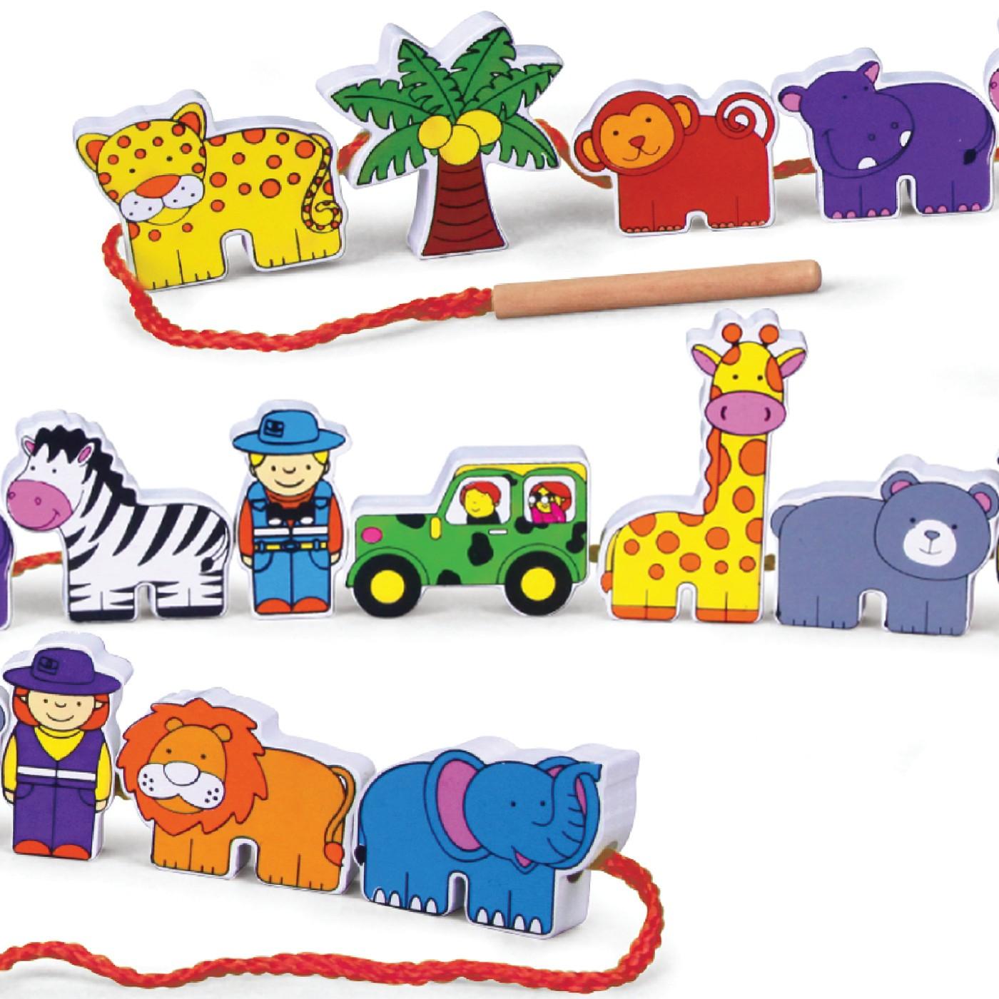 Viga - Wooden Lacing Blocks Zoo