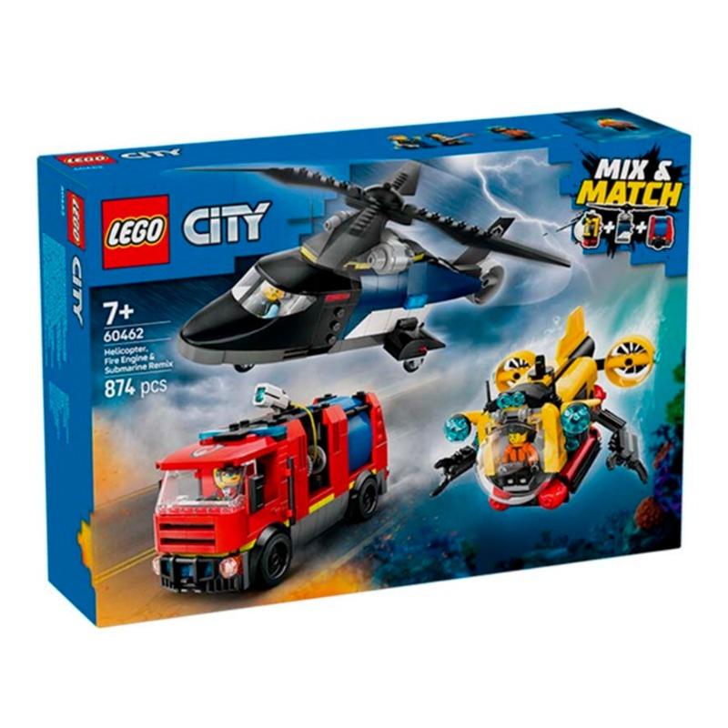 Lego City Helicopter Fire Engine & Submarine Remix Toy Building Set 60462