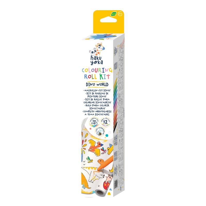 Dino World Coloring Roll Kit with 12 Spiral Crayons