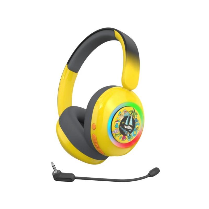 WatchOut Galaxy Kids Headphone with Safe Sound as Per WHO, Free Learning Audio Stories, DIY Magnets, Bluetooth + Wired, Mic for School and Travel (Hello Yellow)