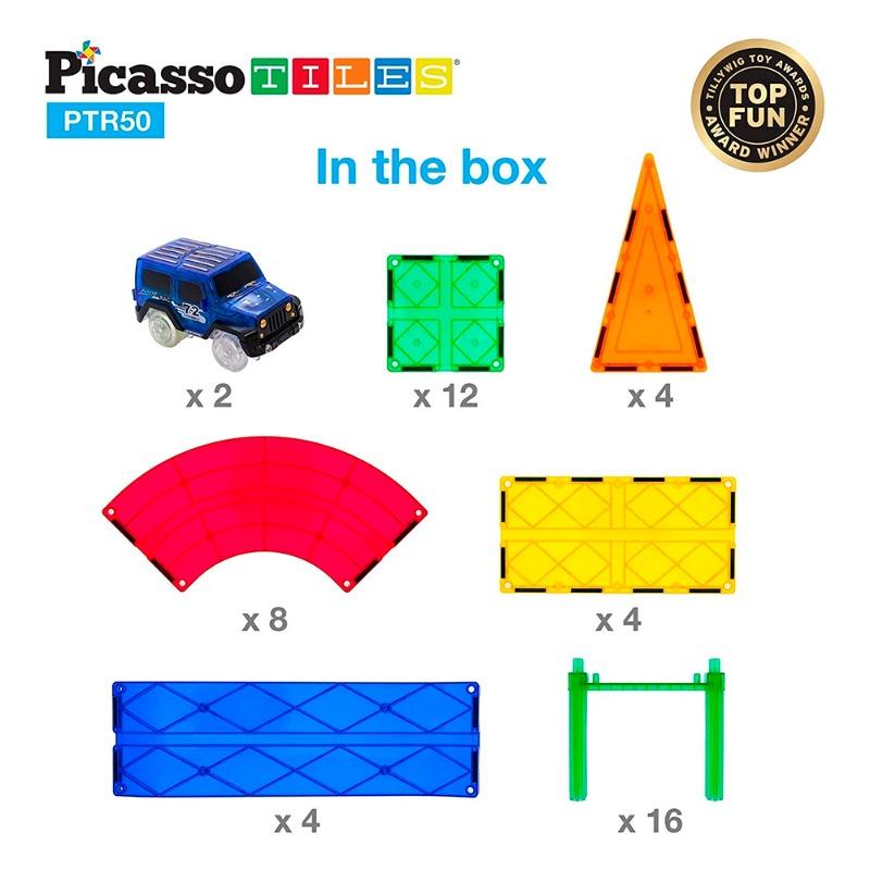 Picasso Tiles - 50 Piece Race Track Building Blocks