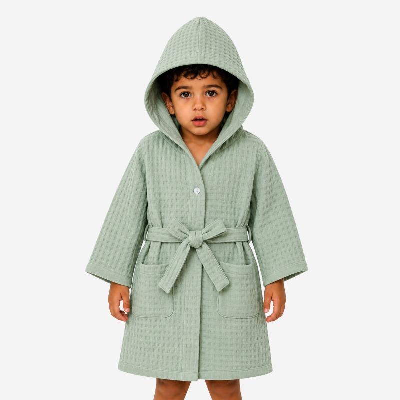 Kids Hooded Cotton Bathrobe Green
