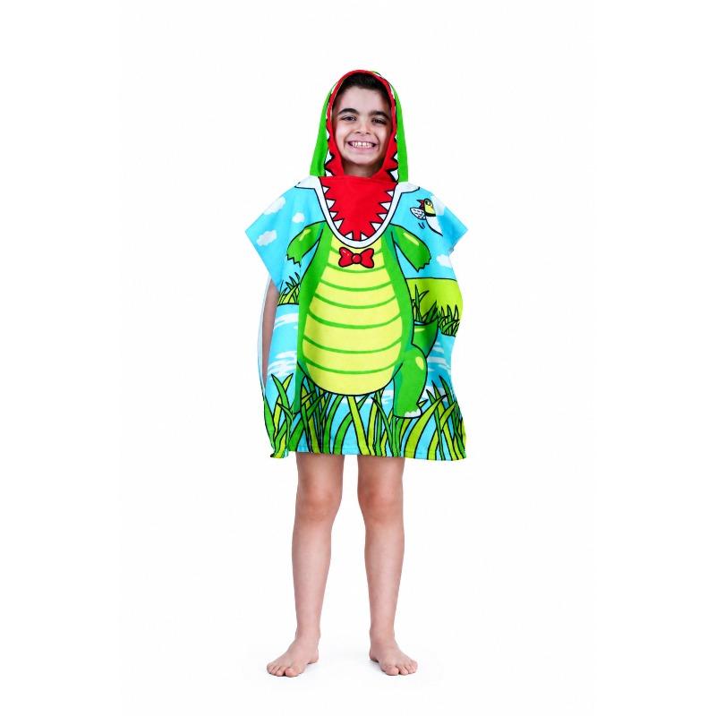 Kids Hooded Microfiber Poncho Baby Dinosaur