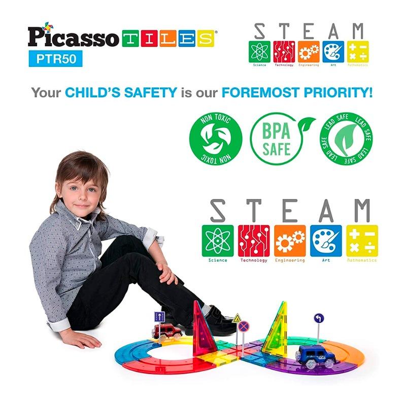 Picasso Tiles - 50 Piece Race Track Building Blocks