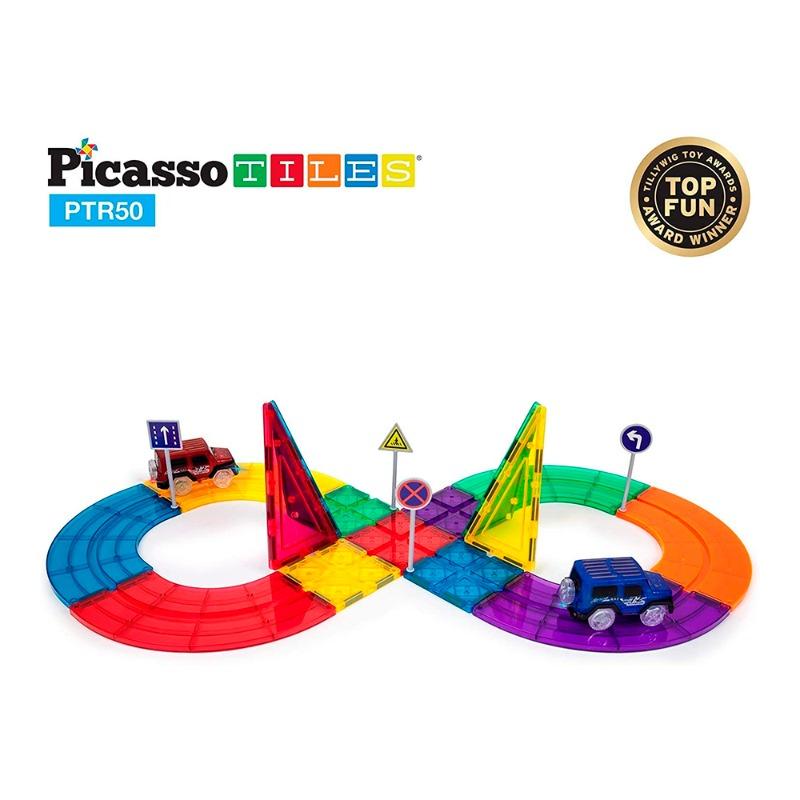 Picasso Tiles - 50 Piece Race Track Building Blocks