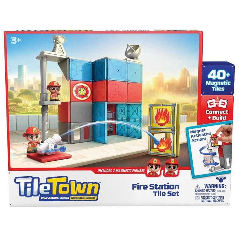 Tile Town Fire Station Magnetic Tile Playset