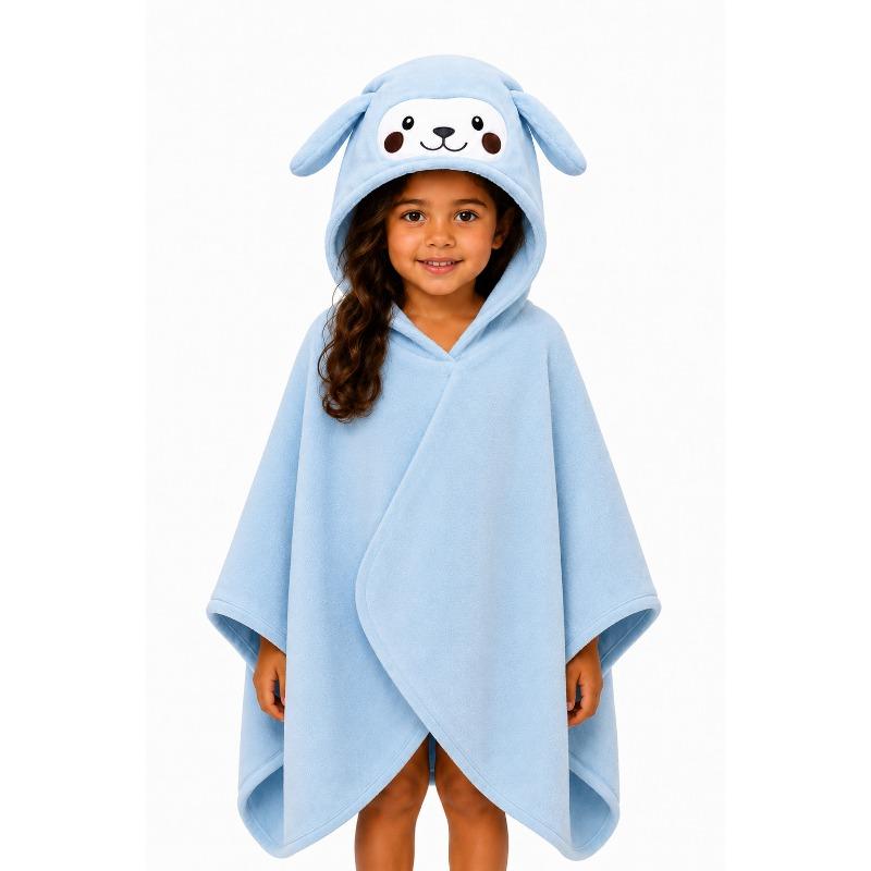 Kids Microfiber Hooded Poncho Towel Blue Puppy