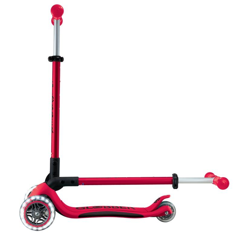 Globber Elite Lights Foldable Kids 3 Wheel Scooter with LED Lights Red