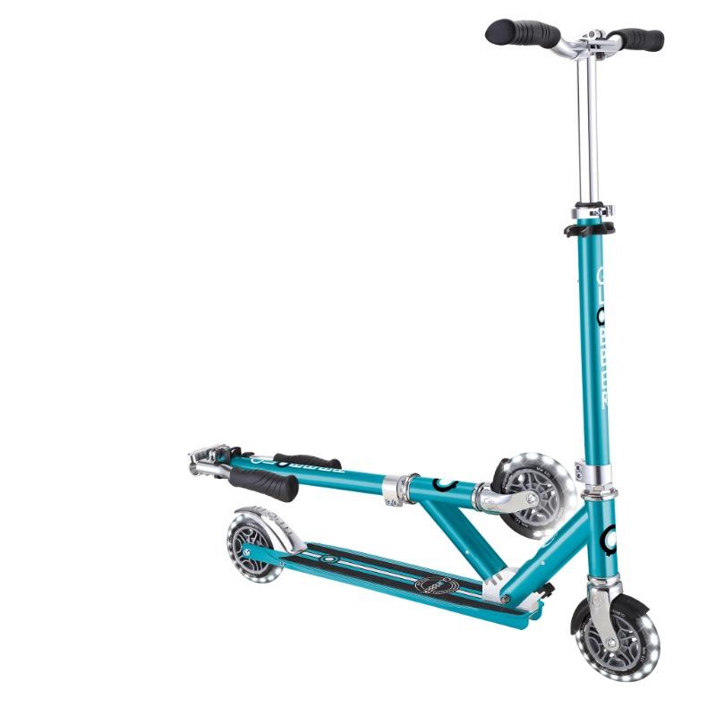 Globber Flow Element Lights Kick Scooter Foldable Adjustable LED Wheel Scooter Aqua Blue