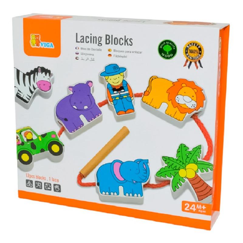 Viga - Wooden Lacing Blocks Zoo