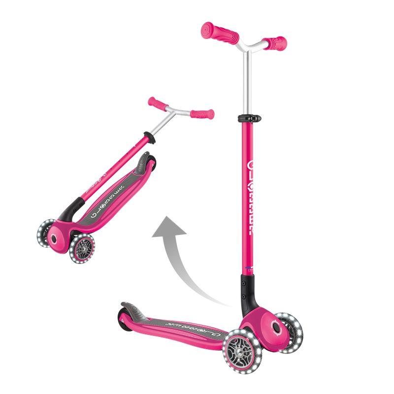 Globber Master Lights Adjustable Kids Scooter with LED Wheels -Fuchsia Pink
