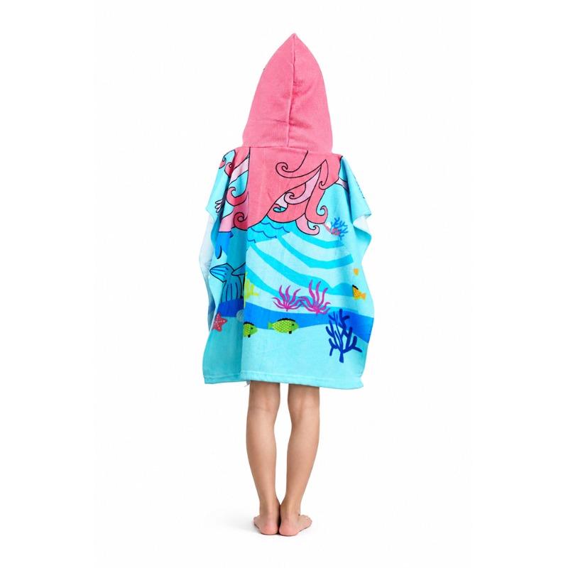 Kids Hooded Microfiber Poncho Sea Mermaid Blue