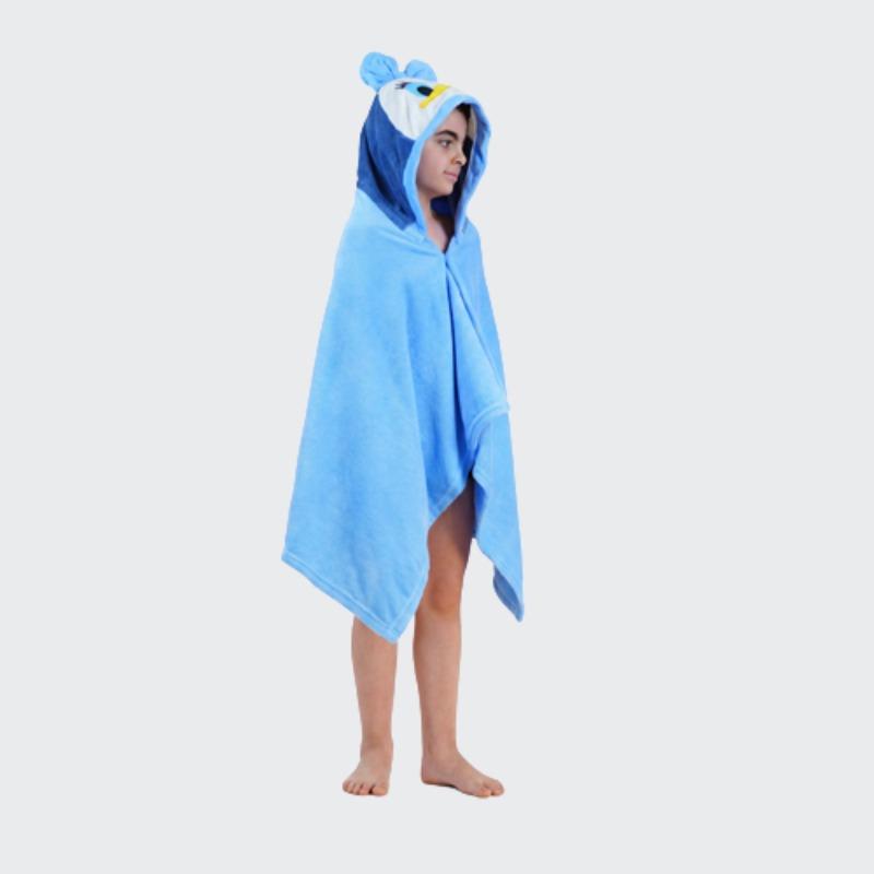 Kids Hooded Microfiber Poncho Blue