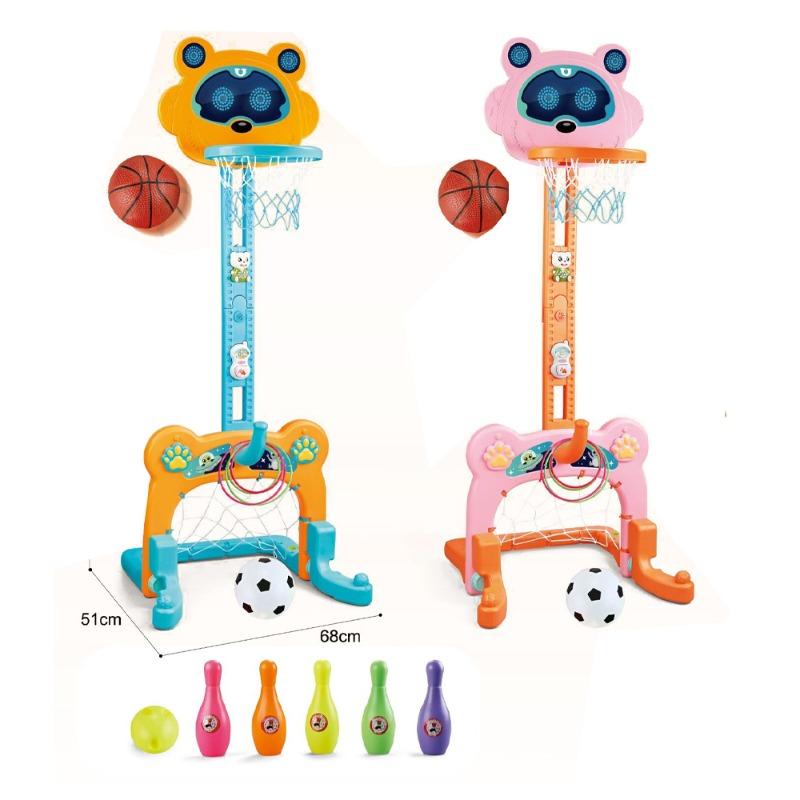 4-in-1 Sports Game Stand Basketball, Football, Bowling Multicolor Pink Blue