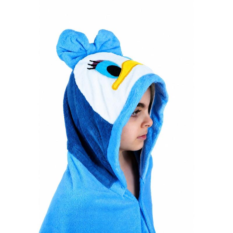 Kids Hooded Microfiber Poncho Blue