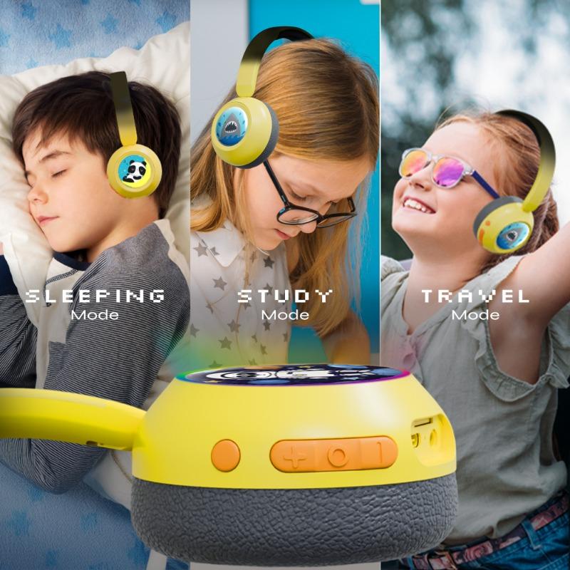 WatchOut Galaxy Kids Headphone with Safe Sound as Per WHO, Free Learning Audio Stories, DIY Magnets, Bluetooth + Wired, Mic for School and Travel (Hello Yellow)
