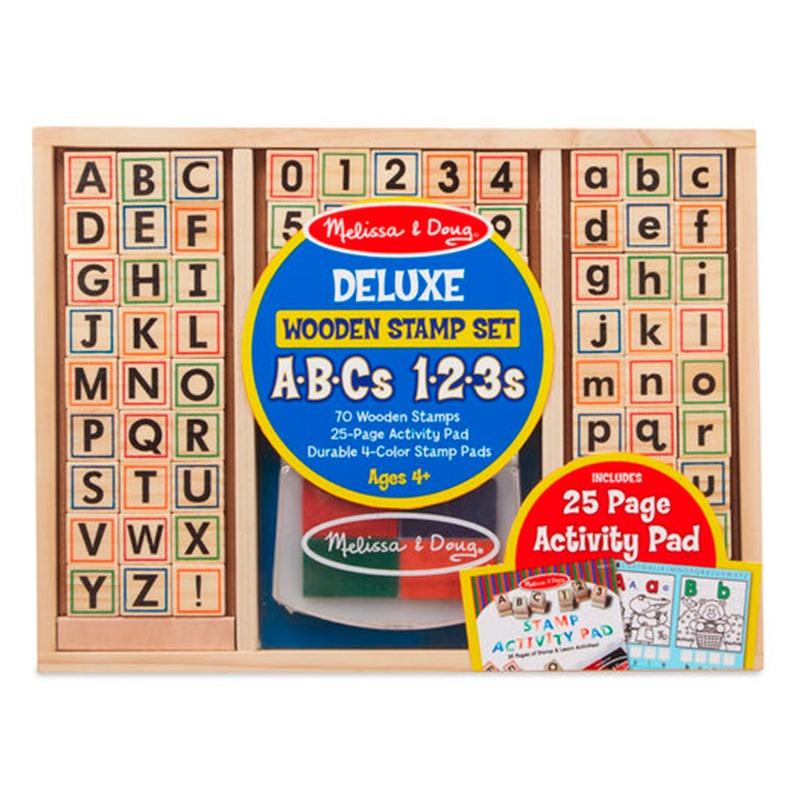 Melissa and Doug Deluxe Wooden Stamp Set - ABCs 123s