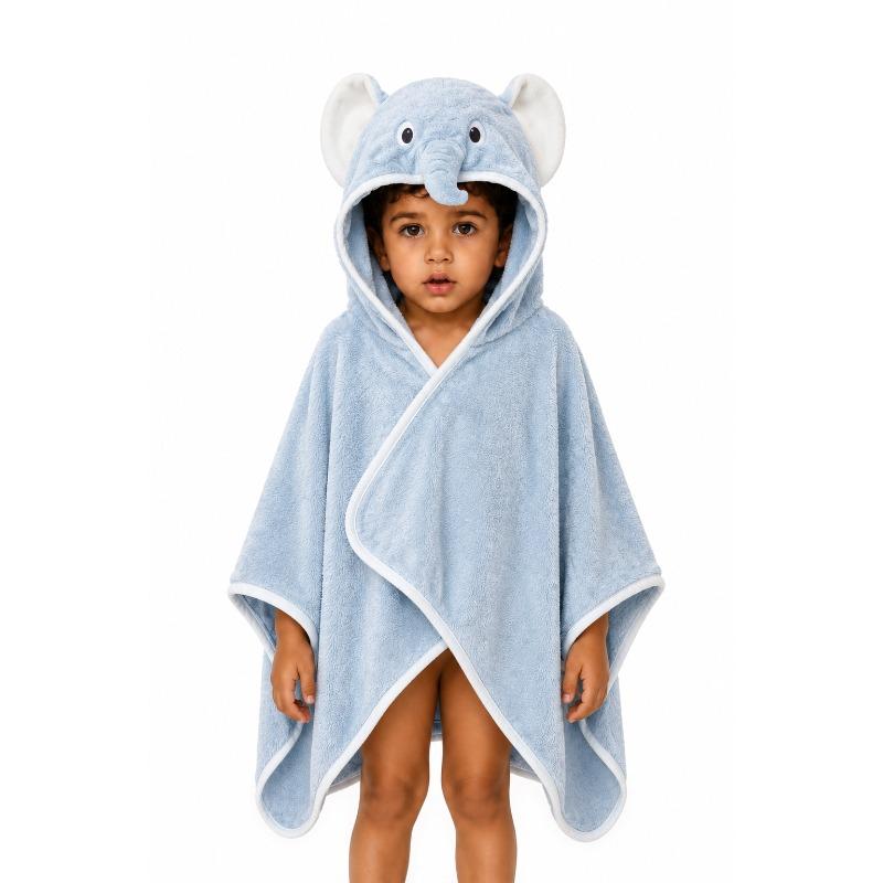 Kids Bamboo Cotton Hooded Poncho Blue