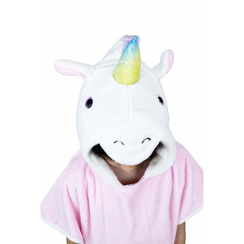 Kids Unicorn Hooded Microfiber Poncho Pink