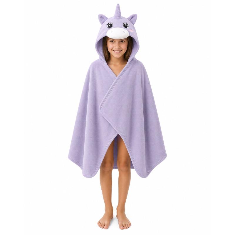 Kids Bamboo Cotton Hooded Poncho Purple