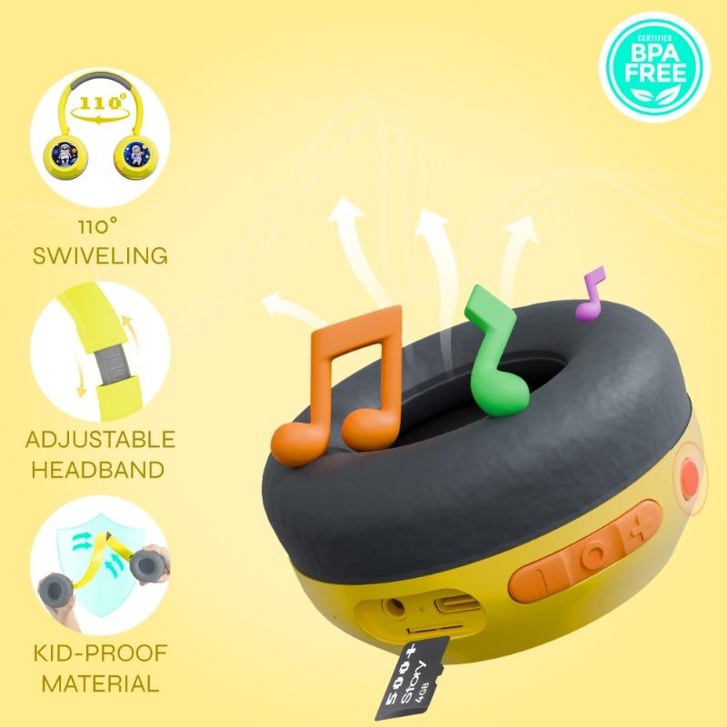 WatchOut Galaxy Kids Headphone with Safe Sound as Per WHO, Free Learning Audio Stories, DIY Magnets, Bluetooth + Wired, Mic for School and Travel (Hello Yellow)