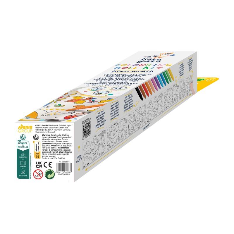 Dino World Coloring Roll Kit with 12 Spiral Crayons