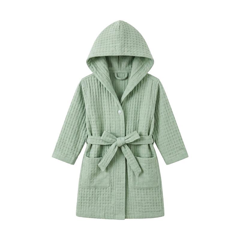 Kids Hooded Cotton Bathrobe Green