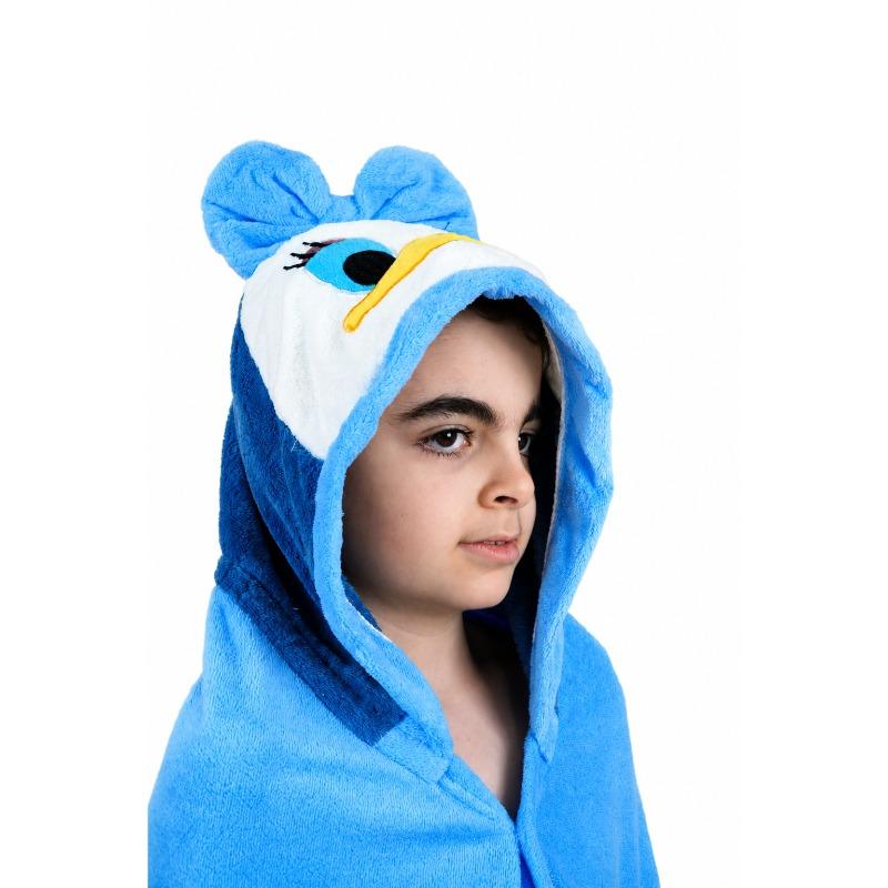 Kids Hooded Microfiber Poncho Blue