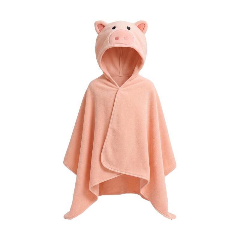 Kids Microfiber Hooded Bath Poncho Pink