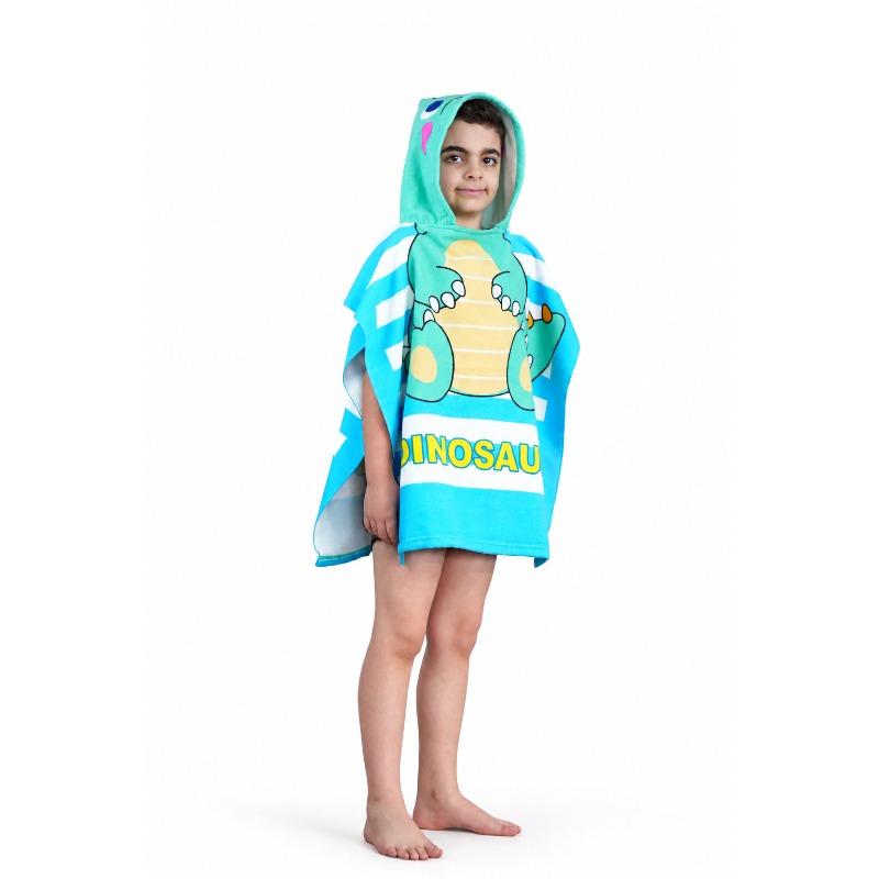 Kids Hooded Microfiber Poncho Dinosaur