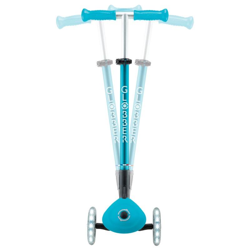 Globber Elite Lights Kids 3-Wheel Foldable Scooter with LED Lights Aqua Blue