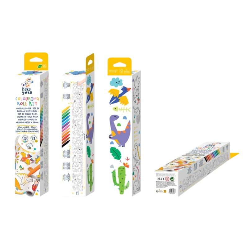 Dino World Coloring Roll Kit with 12 Spiral Crayons