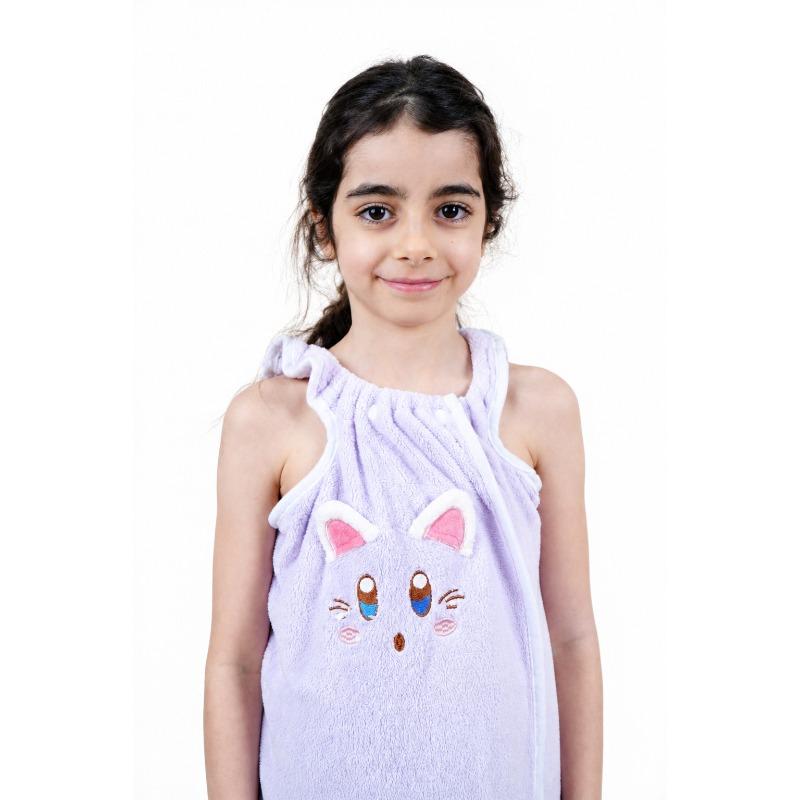 Kids Microfiber Bath Wrap Towel Purple Bunny