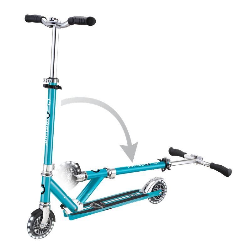 Globber Flow Element Lights Kick Scooter Foldable Adjustable LED Wheel Scooter Aqua Blue