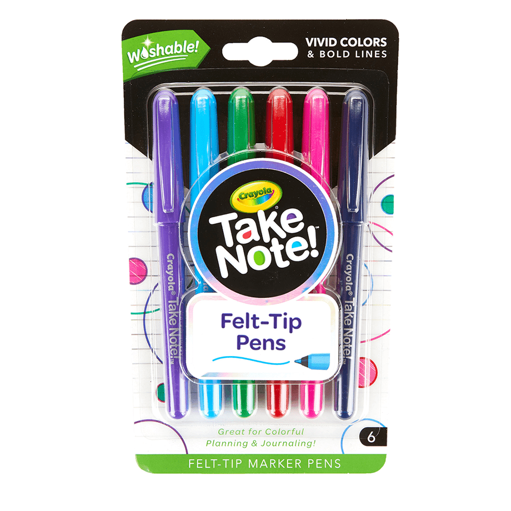 Crayola Take Note Washable Felt Tip Pens 6 Count