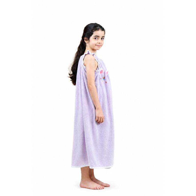 Kids Microfiber Bath Wrap Towel Purple Bunny