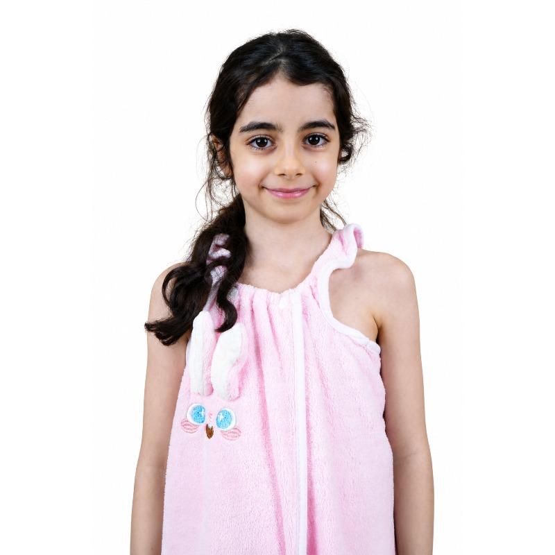 Kids Microfiber Bath Wrap Towel Pink Bunny