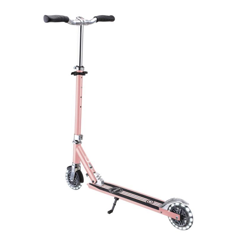 Globber Flow Element Lights Kick Scooter - Foldable LED Wheel Scooter - Rose Gold