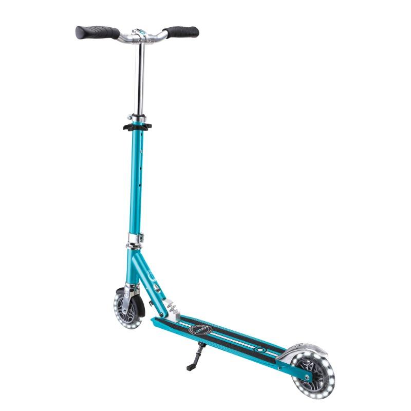 Globber Flow Element Lights Kick Scooter Foldable Adjustable LED Wheel Scooter Aqua Blue