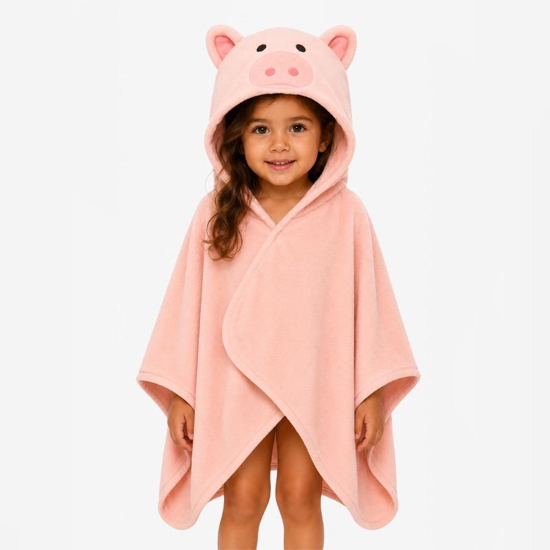 Kids Microfiber Hooded Bath Poncho Pink