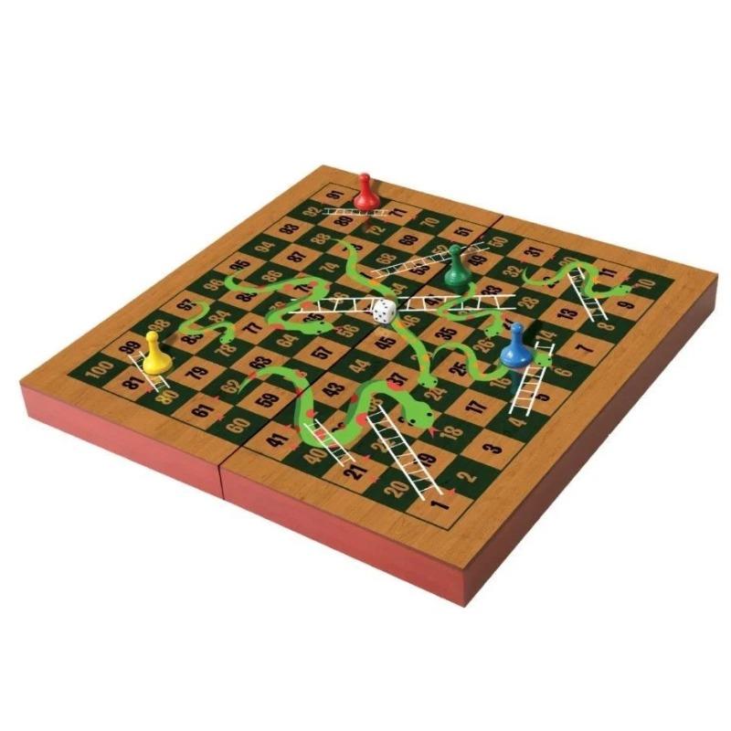 Merchant Ambassador Folding Wood Snakes And Ladders Set