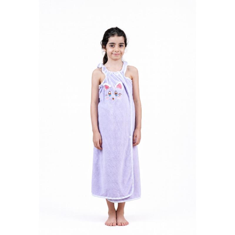 Kids Microfiber Bath Wrap Towel Purple Bunny