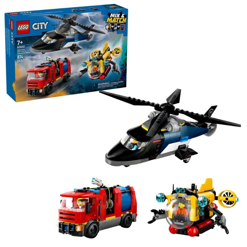 Lego City Helicopter Fire Engine & Submarine Remix Toy Building Set 60462